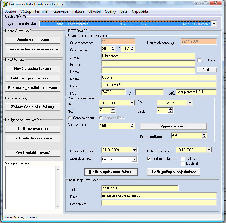 Chata plus 2008 - kompletní webová prezentace ubytovacího zařízení, faktury, on-line 
  rezervační systém s kalendářem